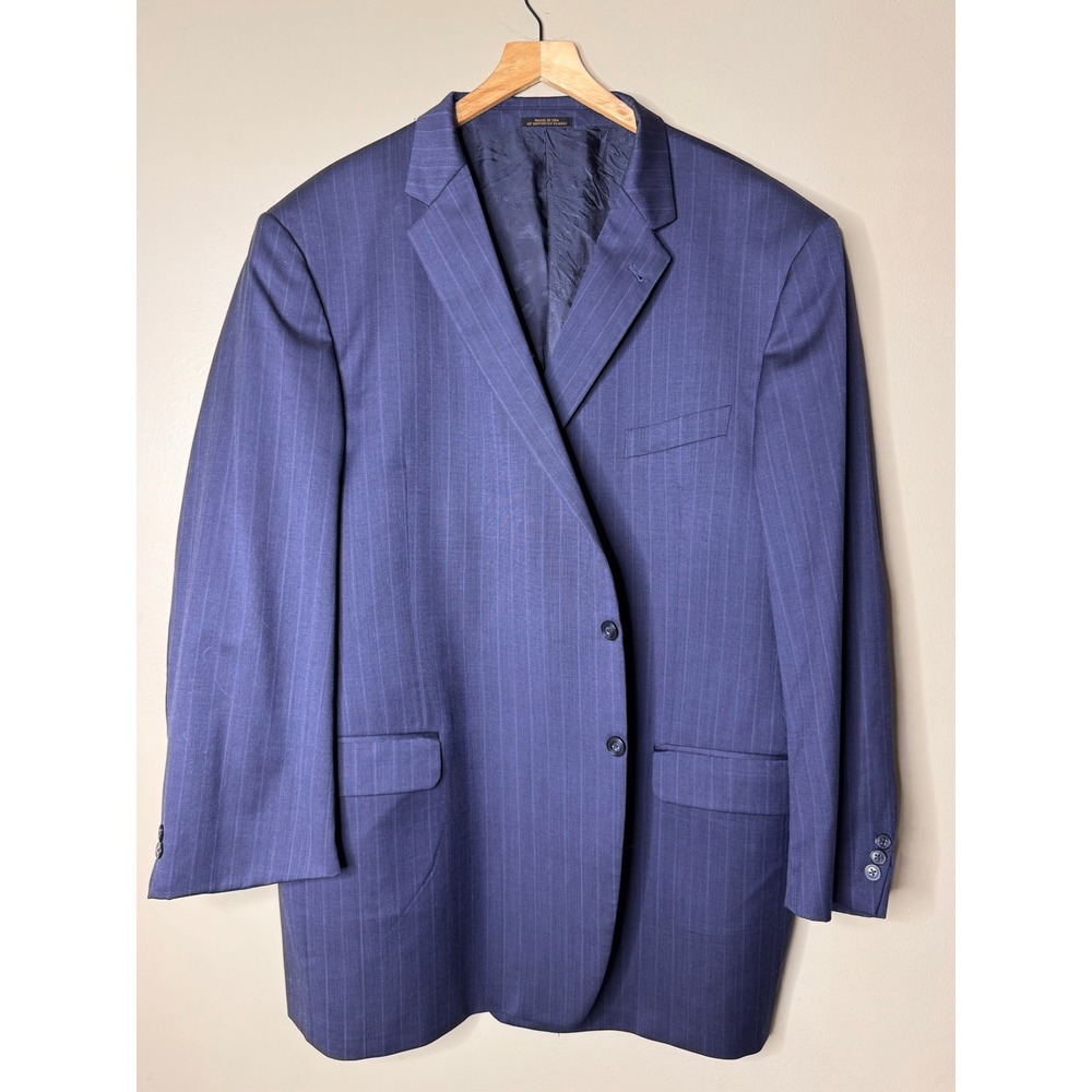 Mens Navy Pinstripe Suit 56L W50 Lanificio A Rodina Super 100s Wool USA
